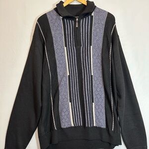 Chereskin Mens Sweater Size XL Knit Striped 1/4 Zipper Pullover Smock High Neck